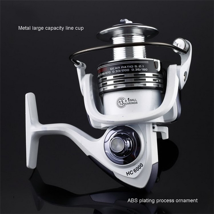 HC6000 6+1 Ball Bearings 5.2:1 Metal Spinning Fishing Reel with EVA Grip - White-12