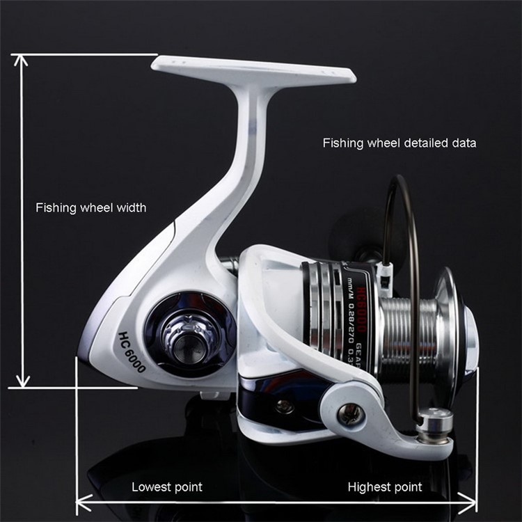 HC6000 6+1 Ball Bearings 5.2:1 Metal Spinning Fishing Reel with EVA Grip - White-14