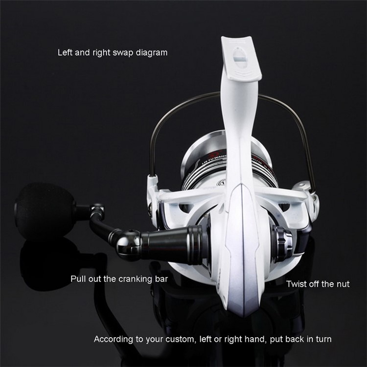 HC6000 6+1 Ball Bearings 5.2:1 Metal Spinning Fishing Reel with EVA Grip - White-15