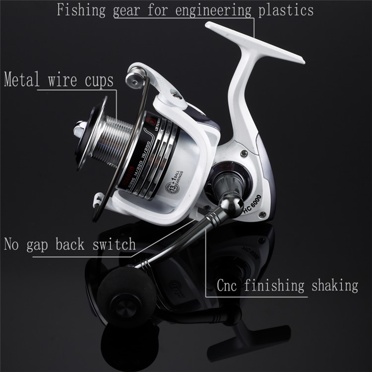 HC6000 6+1 Ball Bearings 5.2:1 Metal Spinning Fishing Reel with EVA Grip - White-17