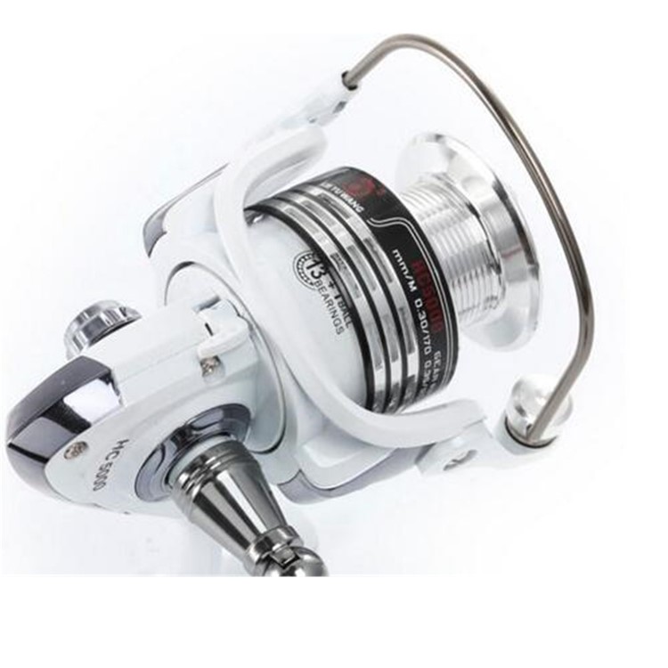 HC6000 6+1 Ball Bearings 5.2:1 Metal Spinning Fishing Reel with EVA Grip - White-3