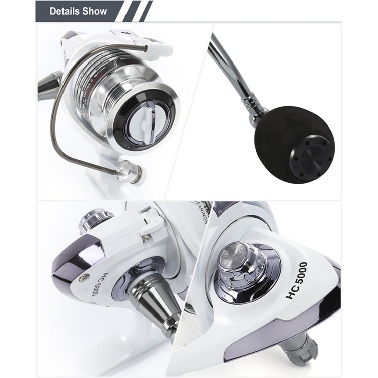 HC6000 6+1 Ball Bearings 5.2:1 Metal Spinning Fishing Reel with EVA Grip - White-8