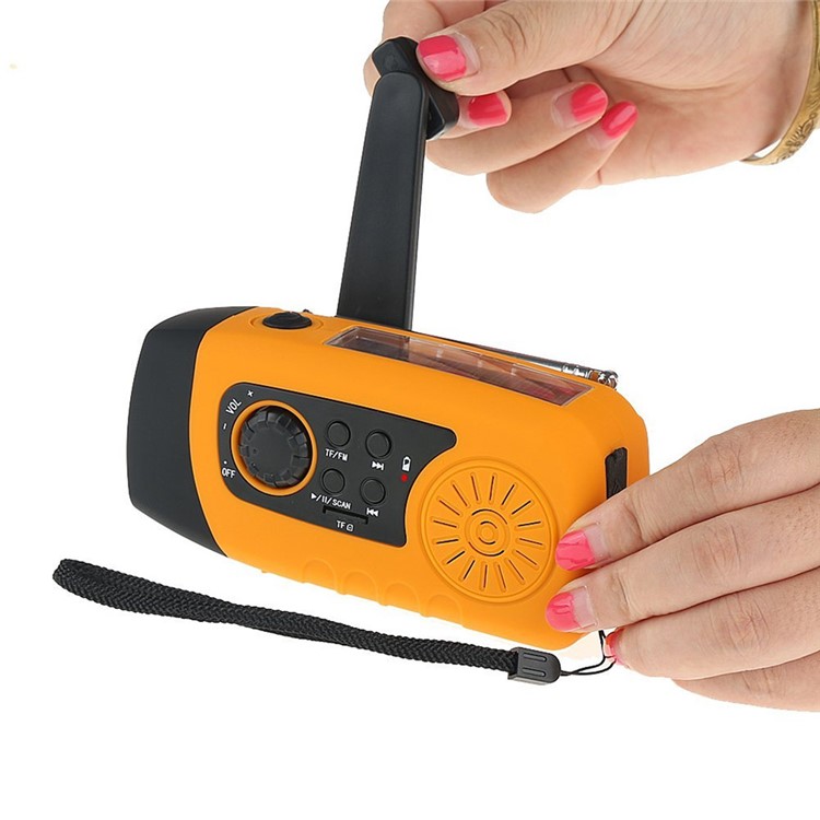Portable Outdoor Emergency Solar Hand Crank AM/FM Weather Radio Power Bank with LED Flashlight - Orange-4