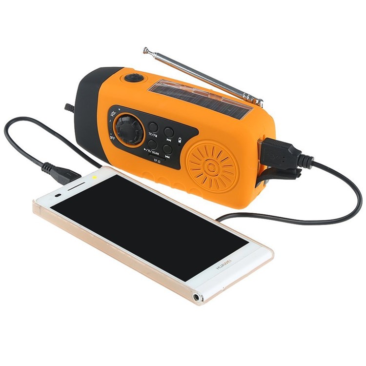 Portable Outdoor Emergency Solar Hand Crank AM/FM Weather Radio Power Bank with LED Flashlight - Orange-5
