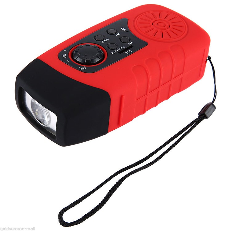 Portable Emergency Outdoor Solar Hand Crank AM/FM Weather Radio 2000mAh Charger with LED Flashlight - Red-3
