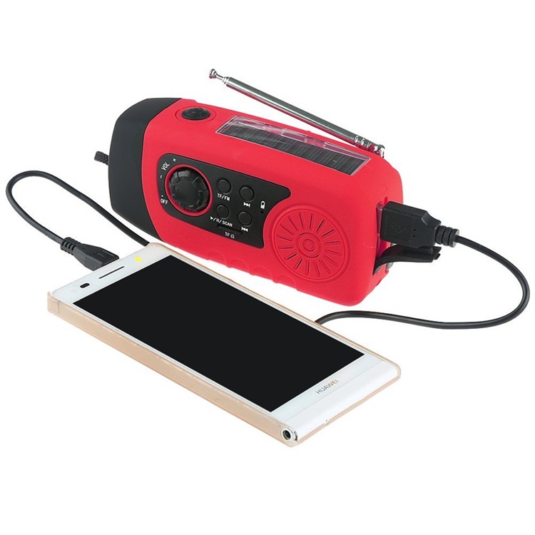 Portable Emergency Outdoor Solar Hand Crank AM/FM Weather Radio 2000mAh Charger with LED Flashlight - Red-5