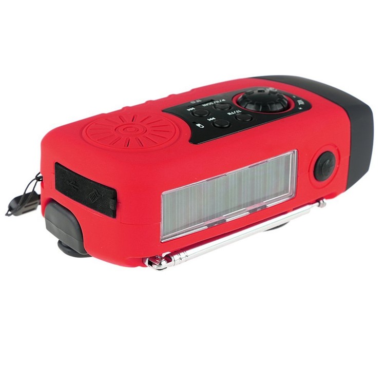 Portable Emergency Outdoor Solar Hand Crank AM/FM Weather Radio 2000mAh Charger with LED Flashlight - Red-8