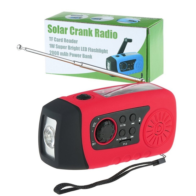 Portable Emergency Outdoor Solar Hand Crank AM/FM Weather Radio 2000mAh Charger with LED Flashlight - Red-9