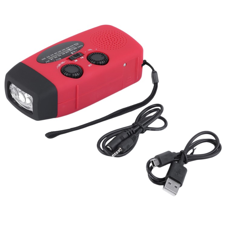 Emergency Solar Hand Crank Self Powered AM / FM Radio LED Flashlight - Red-10