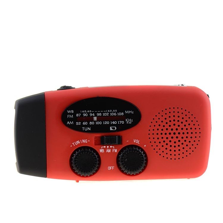 Emergency Solar Hand Crank Self Powered AM / FM Radio LED Flashlight - Red-2