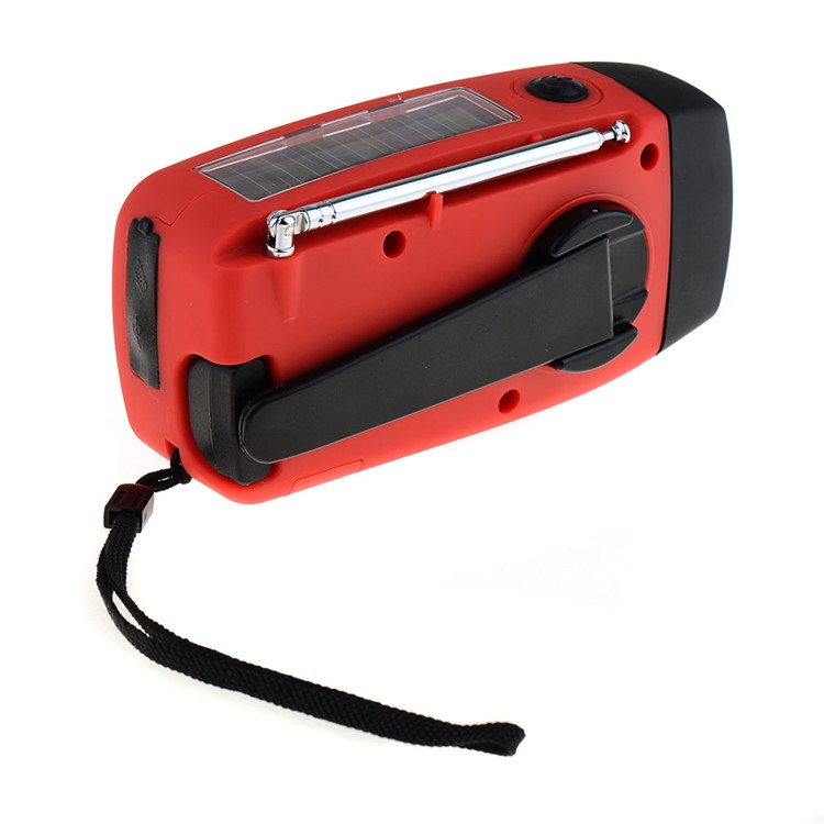 Emergency Solar Hand Crank Self Powered AM / FM Radio LED Flashlight - Red-8