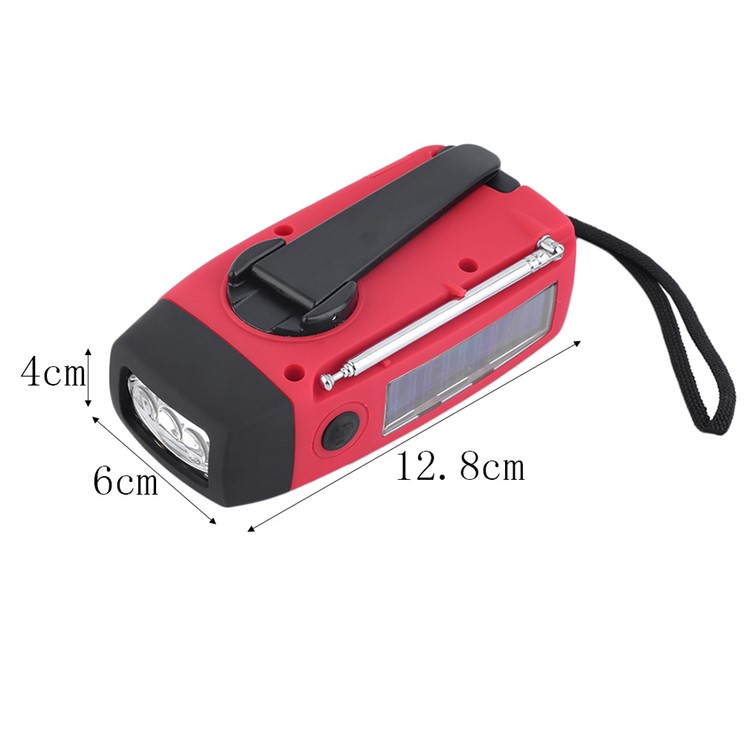 Emergency Solar Hand Crank Self Powered AM / FM Radio LED Flashlight - Red-9