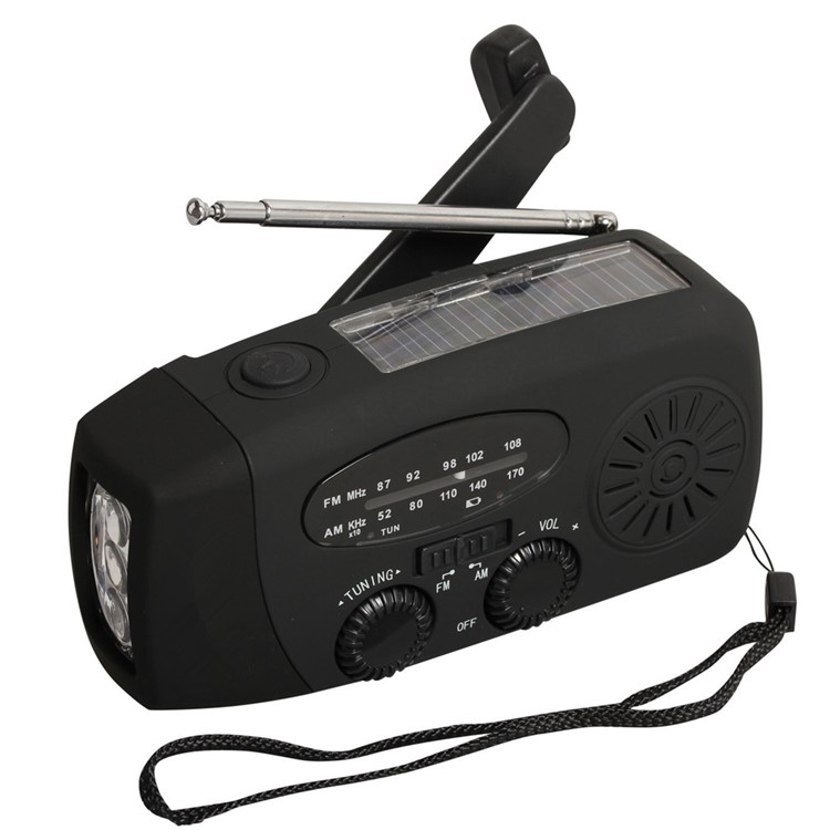 Portable Emergency Solar Hand Crank Self Powered AM / FM Radio LED Flashlight - Black-1