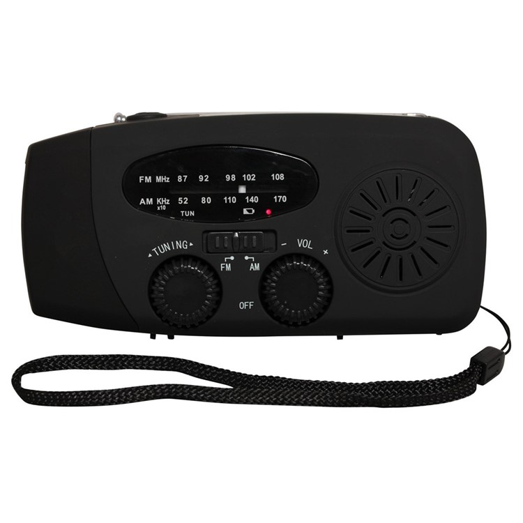 Portable Emergency Solar Hand Crank Self Powered AM / FM Radio LED Flashlight - Black-2