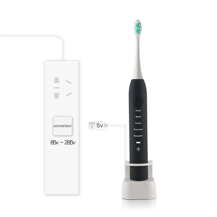 SMARTSONIC+ T10 15 Modes USB Ultrasonic Vibration Electric Toothbrush for Adult Use - Black-1
