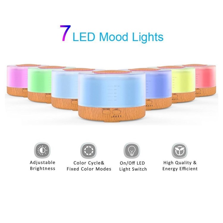 700ml Wood Texture 7-colorLED Humidifier Aroma Diffuser with Remote Control - UK Plug-3
