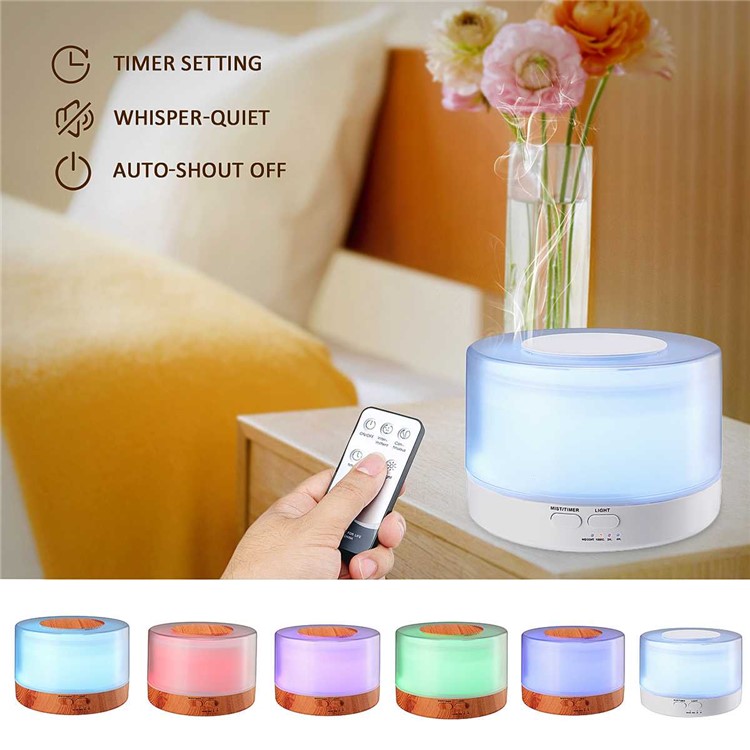 700ml Wood Texture 7-colorLED Humidifier Aroma Diffuser with Remote Control - UK Plug-4