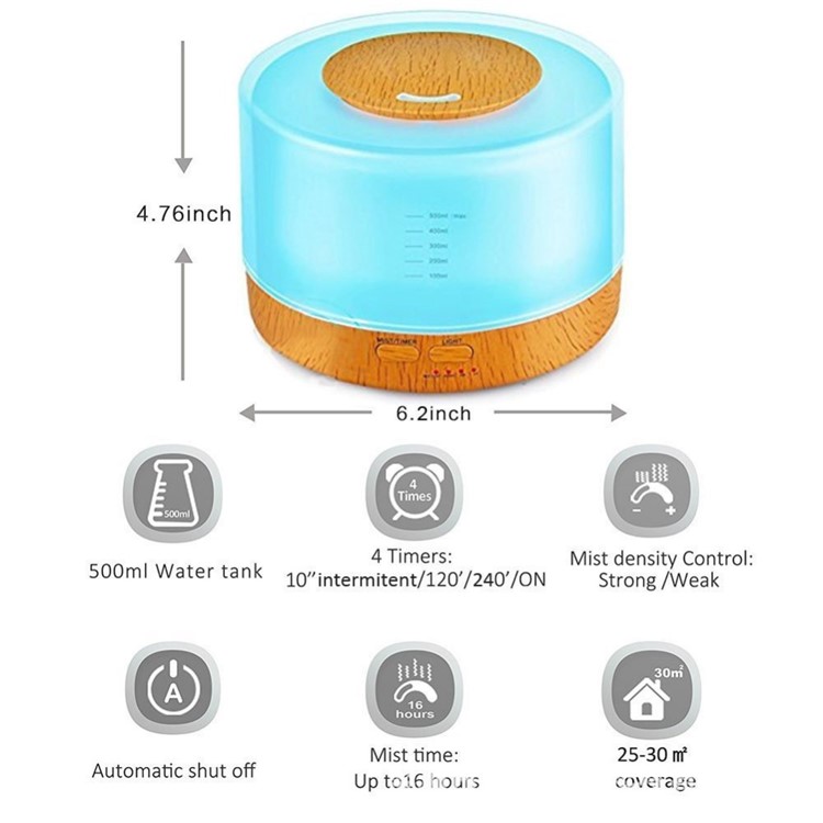 700ml Wood Texture 7-colorLED Humidifier Aroma Diffuser with Remote Control - UK Plug-9