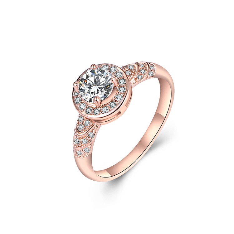 Rose Gold Plated Round Shape Women Zirconia Wedding Ring - Diameter: 16mm-1
