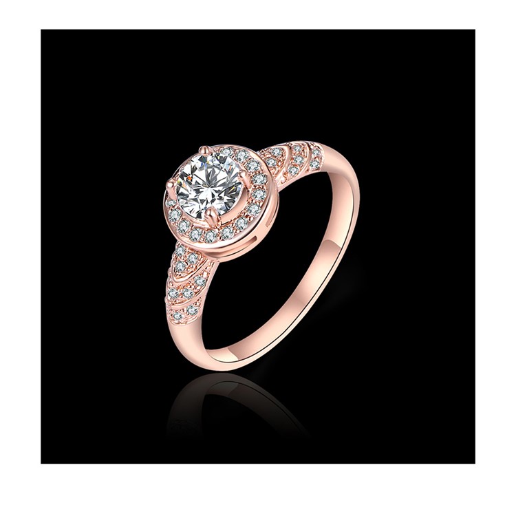 Rose Gold Plated Round Shape Women Zirconia Wedding Ring - Diameter: 16mm-2