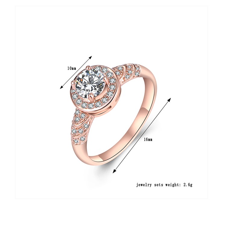 Rose Gold Plated Round Shape Women Zirconia Wedding Ring - Diameter: 16mm-3