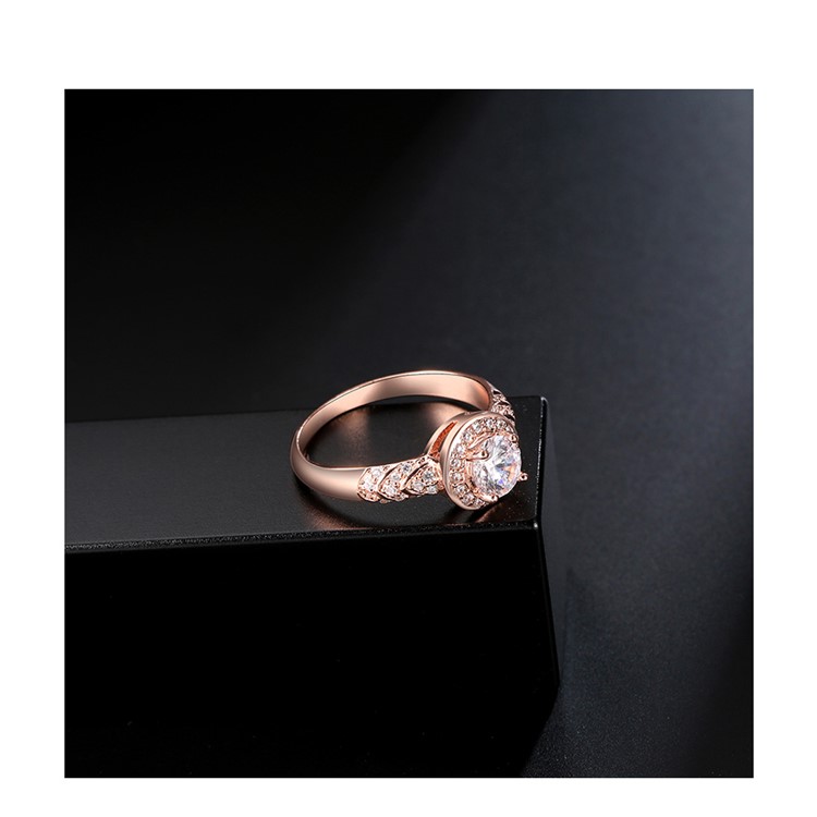 Rose Gold Plated Round Shape Women Zirconia Wedding Ring - Diameter: 16mm-6