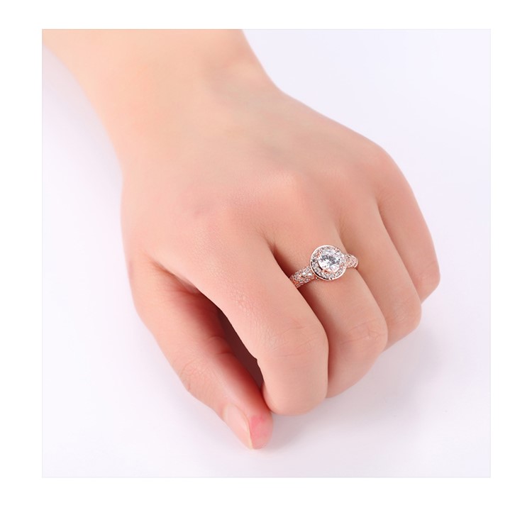 Rose Gold Plated Round Shape Women Zirconia Wedding Ring - Diameter: 16mm-7