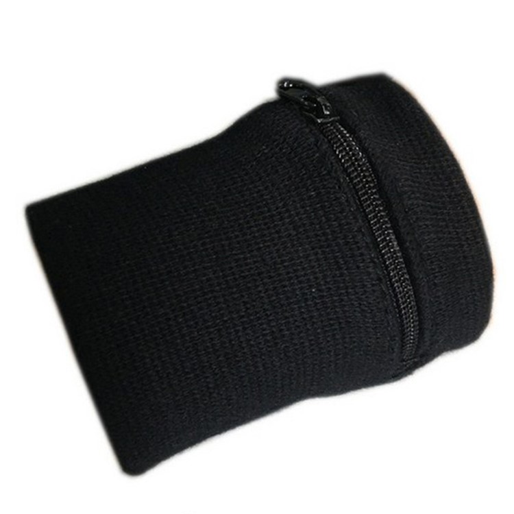 Sport Arm Band Bag Zipper Wrist Wallet Bag Sweatband for MP3 Card Storage - Black