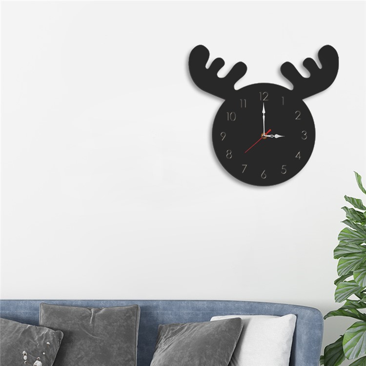 Cute Moose Decorative Quartz Wall Clock Battery Operated Silent Clock for Living Room, Bedroom - Black-2