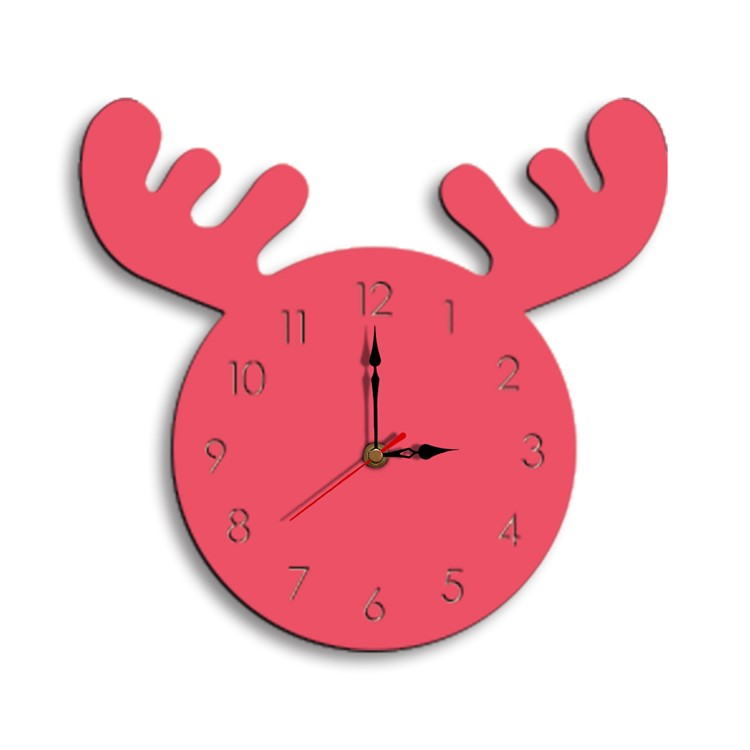 Cute Moose Decorative Quartz Wall Clock Battery Operated Silent Clock for Living Room, Bedroom - Rose Red-1