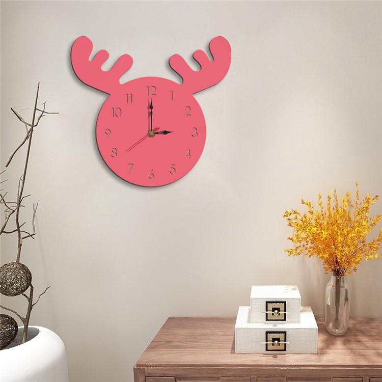 Cute Moose Decorative Quartz Wall Clock Battery Operated Silent Clock for Living Room, Bedroom - Rose Red-3