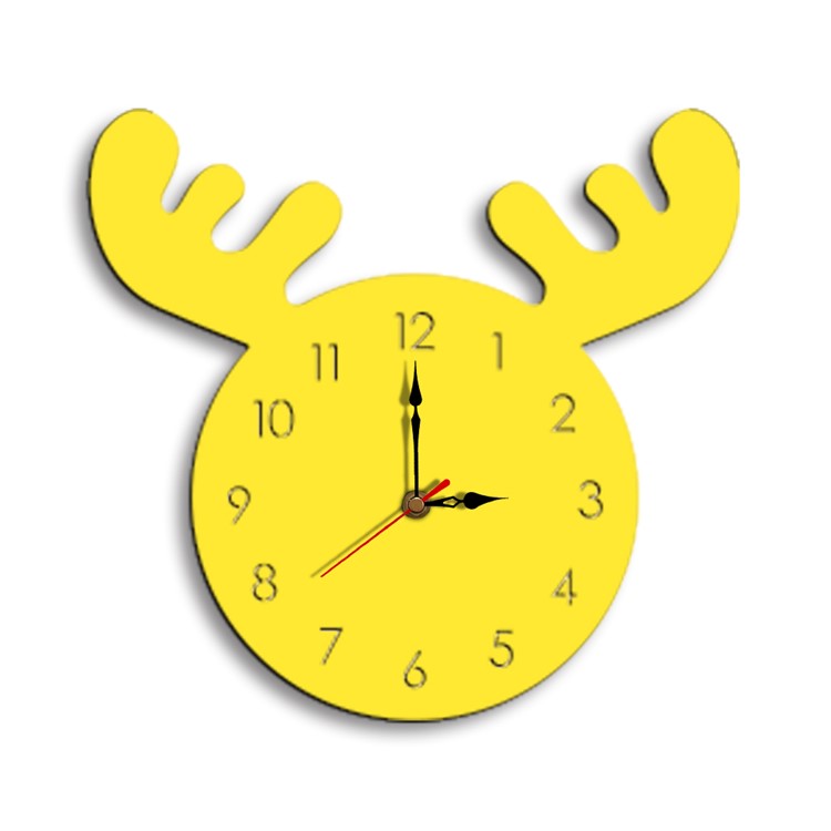 Cute Moose Decorative Quartz Wall Clock Battery Operated Silent Clock for Living Room, Bedroom - Yellow-1