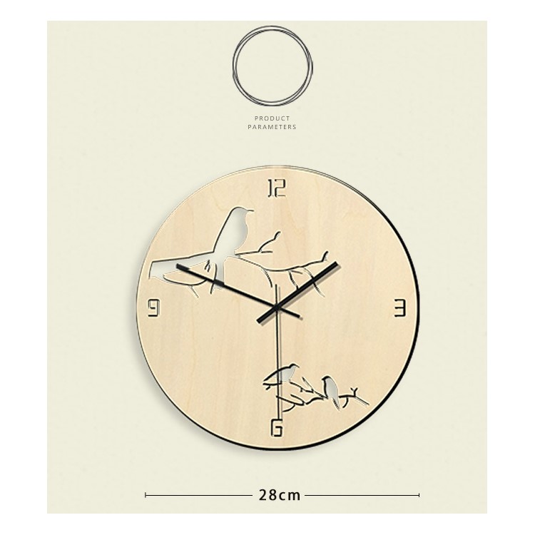 Hollow Living Room Wall Clock Creative Silent Wooden Bird Clock-4