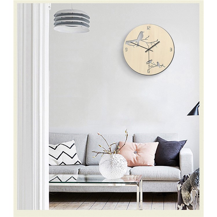 Hollow Living Room Wall Clock Creative Silent Wooden Bird Clock-6