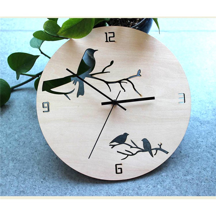 Hollow Living Room Wall Clock Creative Silent Wooden Bird Clock-9