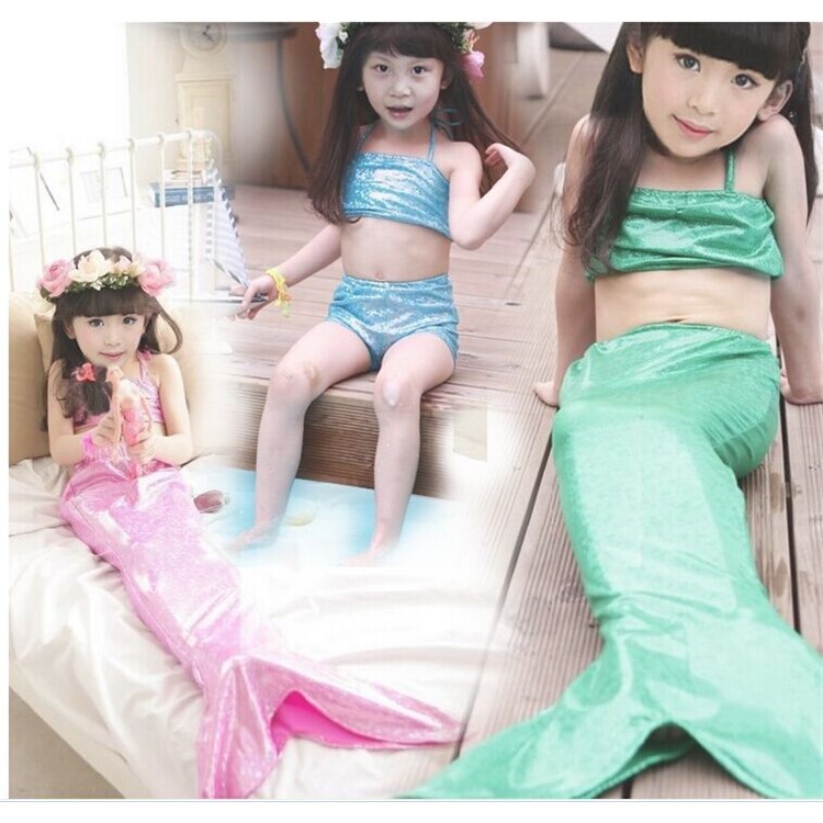 3Pcs Mermaid Tail Swimming Bathing Suit Swimsuit Bikini Set for Little Girls - Pink, Size: 100-4