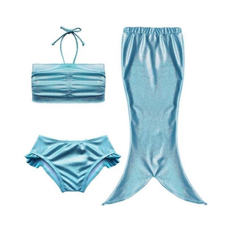 3Pcs Mermaid Tail Swimsuit Bathing Bikini Swimming Suit Set for Little Girls - Blue, Size: 110-1