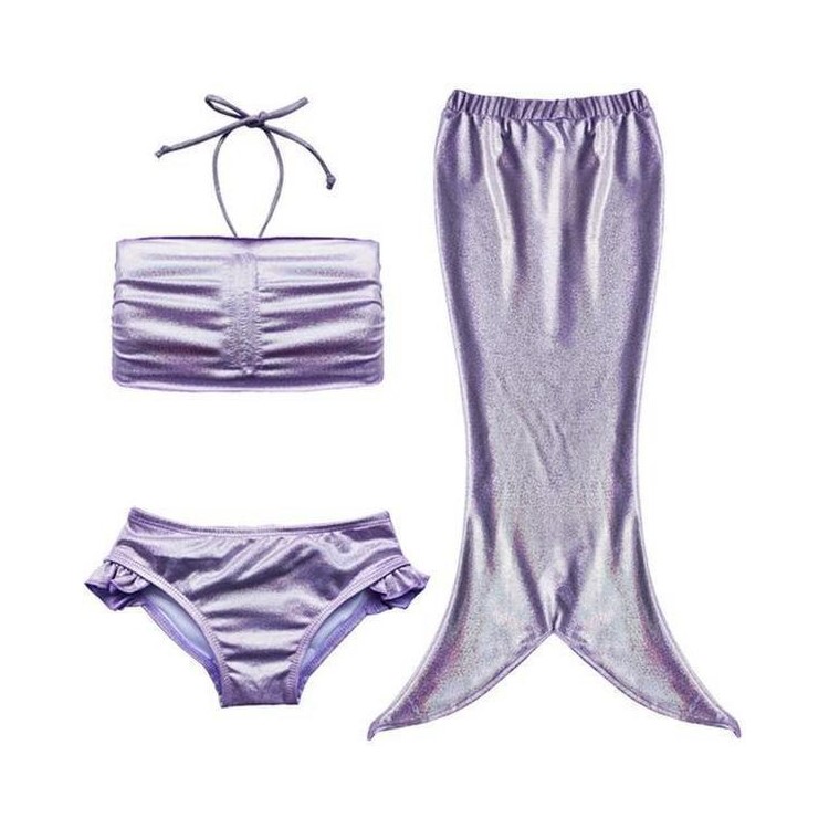 3Pcs Little Girls Mermaid Tail Swimwear Bathing Suit Swimsuit Bikini Set -Purple, Size: 120-1