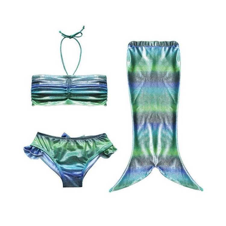 Little Girls 3Pcs Mermaid Tail Bathing Suit Swimsuit Bikini Swim Set - Green, Size: 140-1