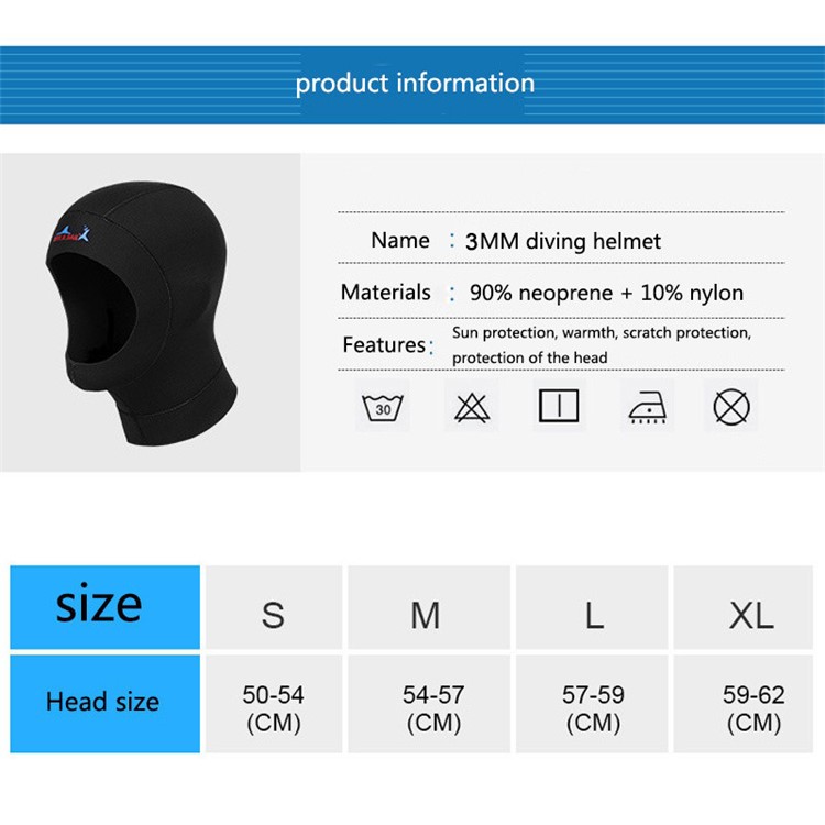 DIVE&SAIL UV Protected 3MM Diving Hood Warm Diving Cap For Water Sports - Size: XL-10