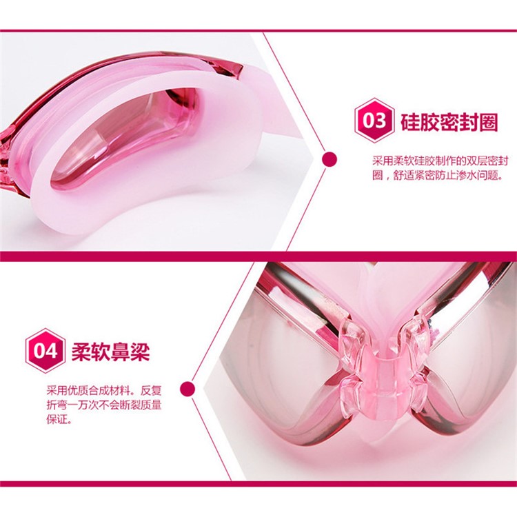 Adult Waterproof Anti-Fog UV Shield Swim Glasses Swimming Goggles Cap Set - Pink-5