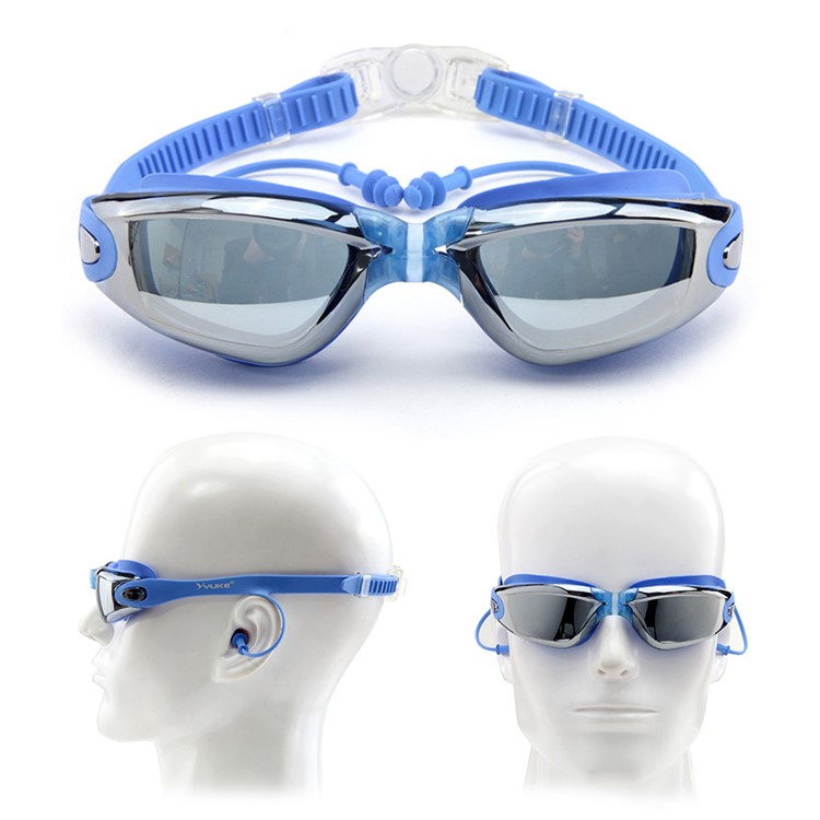 Adult Waterproof Anti-Fog UV Shield Swim Glasses Swimming Goggles Cap Set - Blue-2