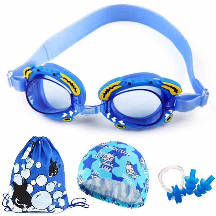 Children Swimming Goggles Eyeglasses Anti-Fog Adjustable UV Protection Set - Blue Crab-1