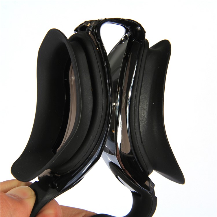 Waterproof Mirrored & Clear Anti Fog UV400 Protection Plated Swimming Goggles with Cap etc. - Black-14