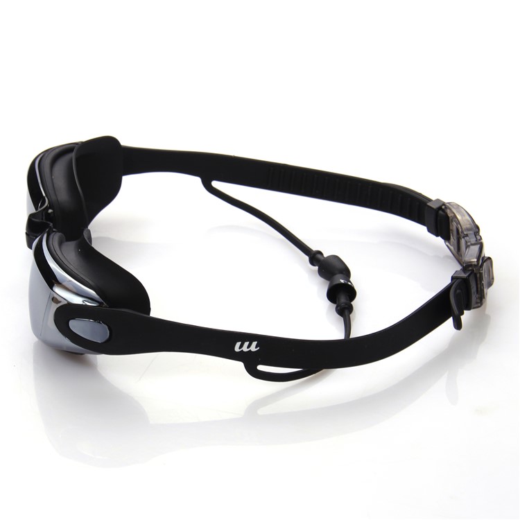 Waterproof Mirrored & Clear Anti Fog UV400 Protection Plated Swimming Goggles with Cap etc. - Black-3