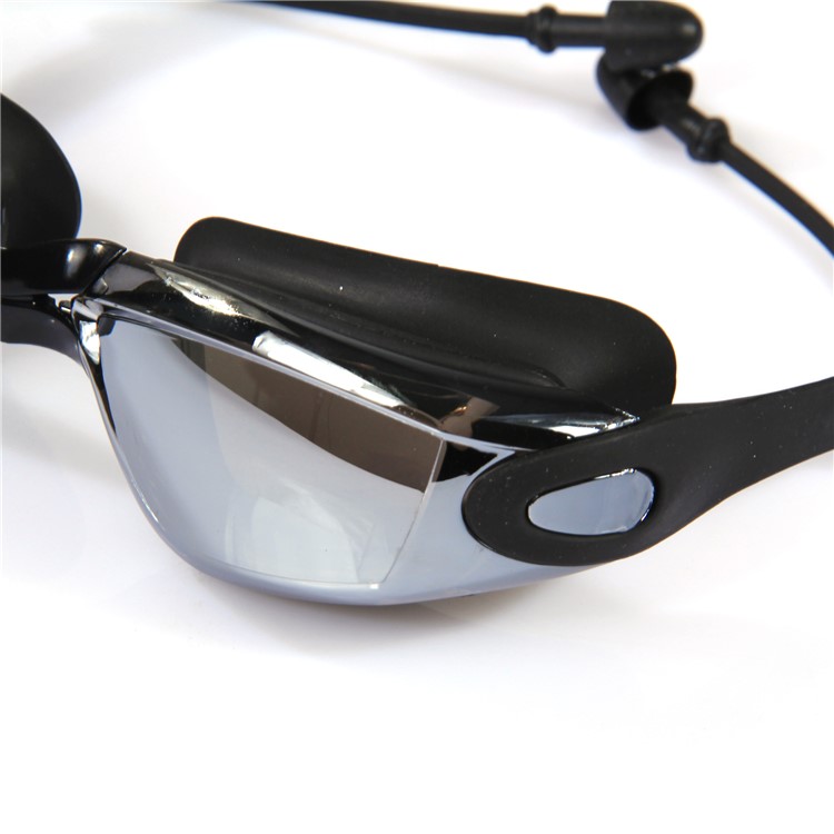 Waterproof Mirrored & Clear Anti Fog UV400 Protection Plated Swimming Goggles with Cap etc. - Black-4