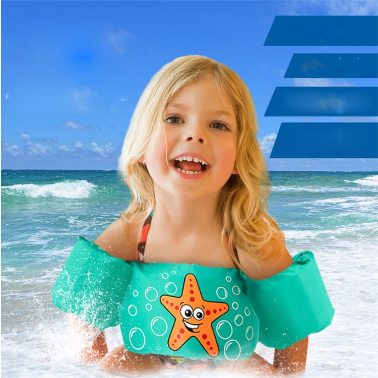 Basic Life Jacket Swimsuit EPE Vest and Arm Rings for Kids - Green/Starfish-2