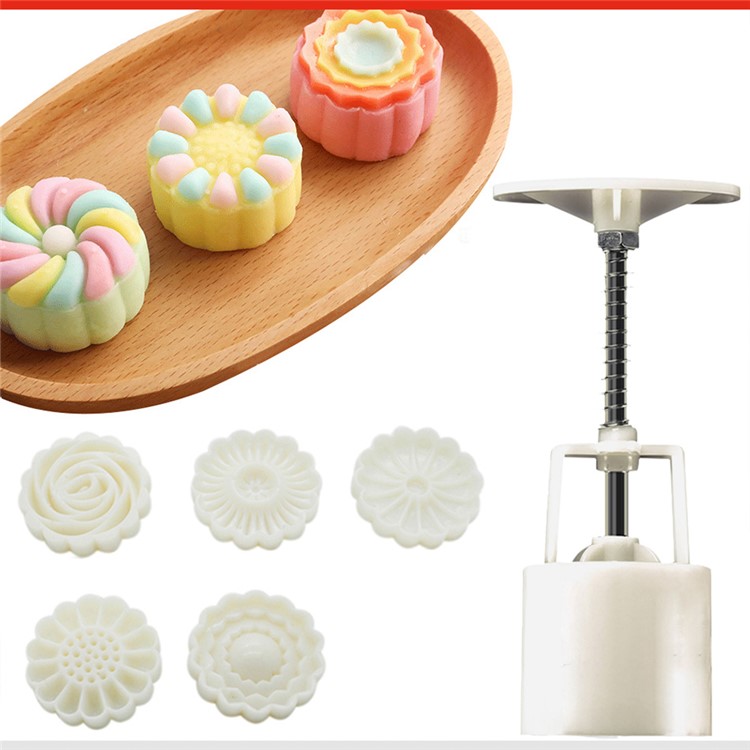 Two Sets Mooncake Maker Mold Homemade Mooncake Kitchen DIY Tool - Triangle and Flower Shape-18