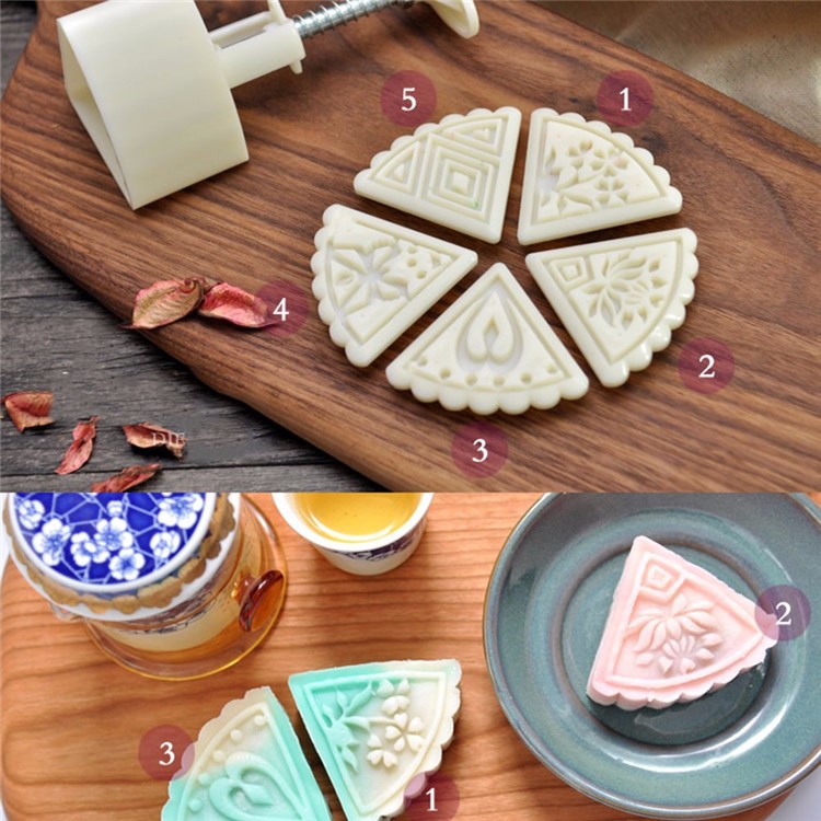 Two Sets Mooncake Maker Mold Homemade Mooncake Kitchen DIY Tool - Triangle and Flower Shape-19