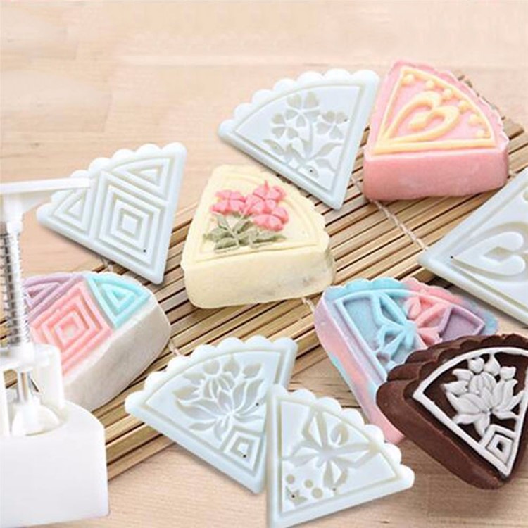 Two Sets Mooncake Maker Mold Homemade Mooncake Kitchen DIY Tool - Triangle and Flower Shape-26